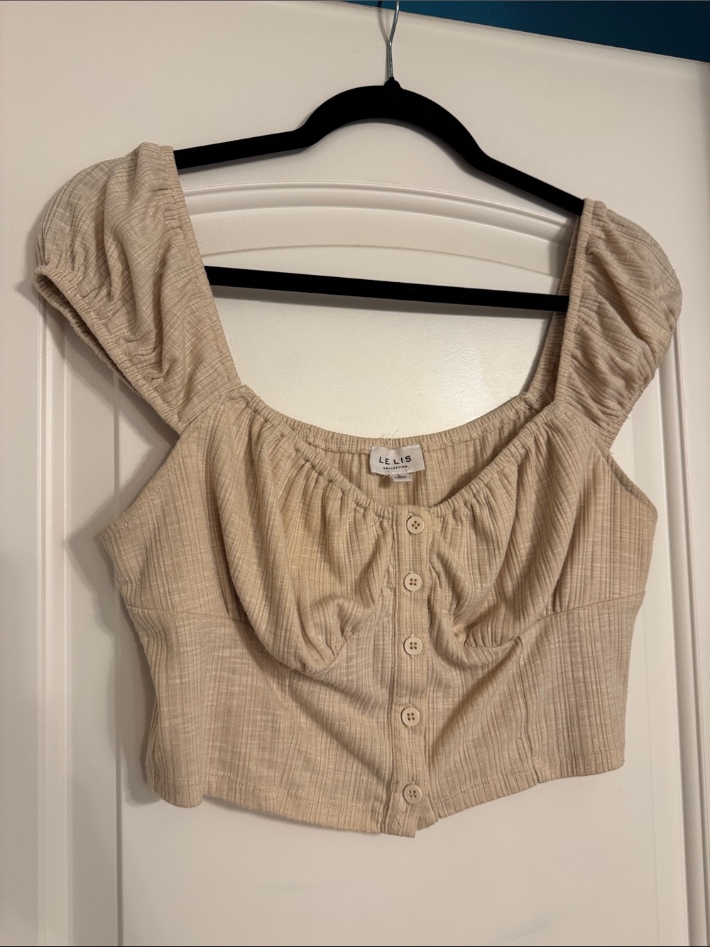 Le Lis Cream Button-Front Ruched Crop Top